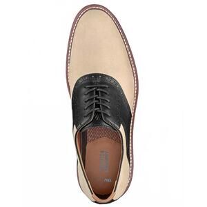 NEW JOHNSTON & MURPHY men's upton saddle shoe in taupe nubuck/black full grain